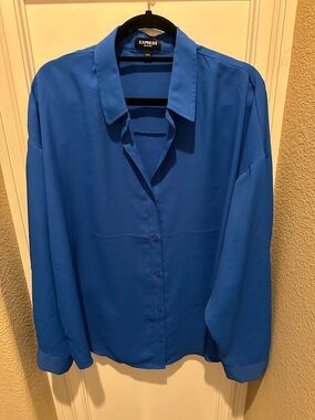 Express Boyfriend Style- Royal Blue Button-Down Blouse